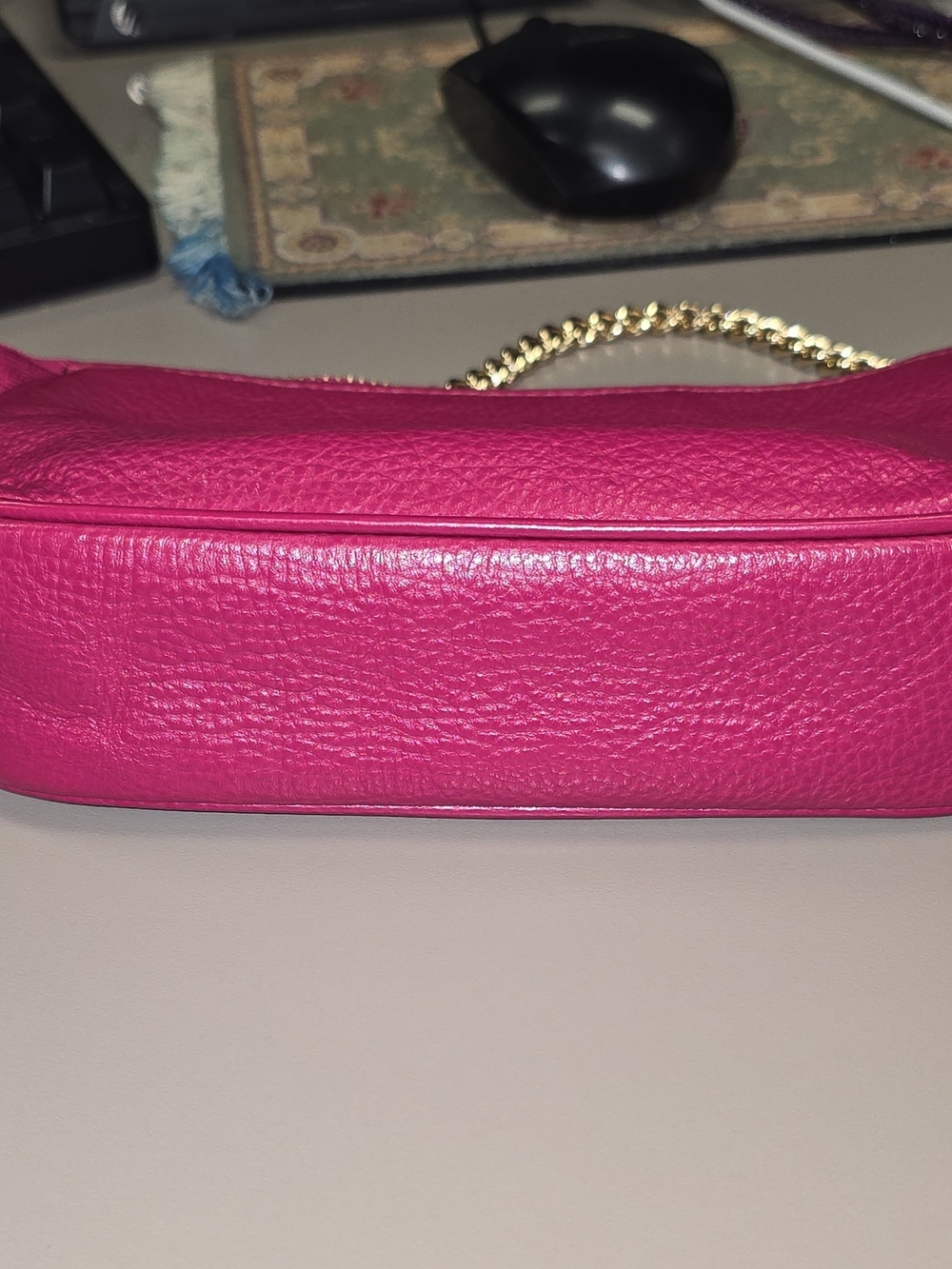 Coach Pink Fuchsia Pebbled Leather Mini Shoulder Bag Gold Chain F53340 - Picture 7 of 16